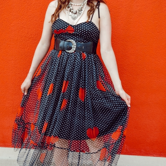 NWT Heart Polka Dot Party Midi Dress S:Small-Med - Picture 11 of 14